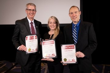  Shown from left, are Thomas McGuire, director of strategic communications; Nicole Keller, senior director of enrollment marketing; and Stephen Filipiak, associate director of web and digital strategy. 